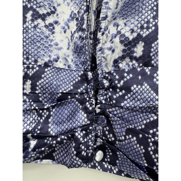 Topshop Python Snake Print Satin Crop Top Navy Mock Neck Long Sleeve Chic Blouse - Picture 6 of 11